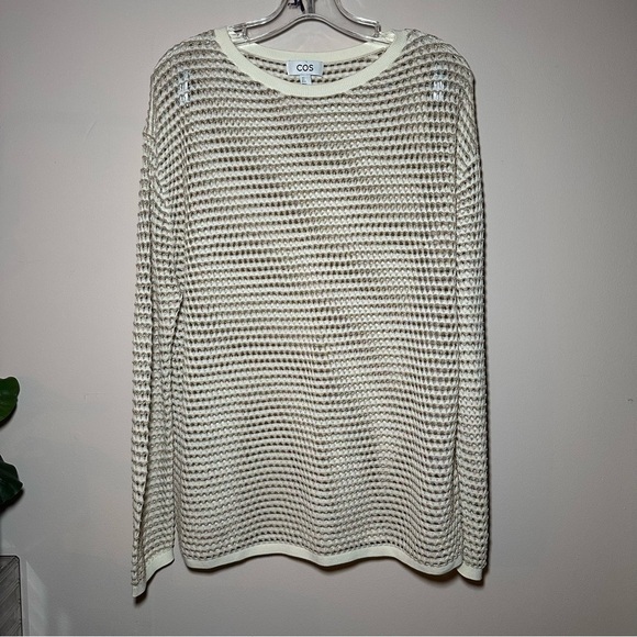 COS Cream Knit Fishnet Coverup Long Sleeve Tunic Sweater Size Small - Picture 1 of 15
